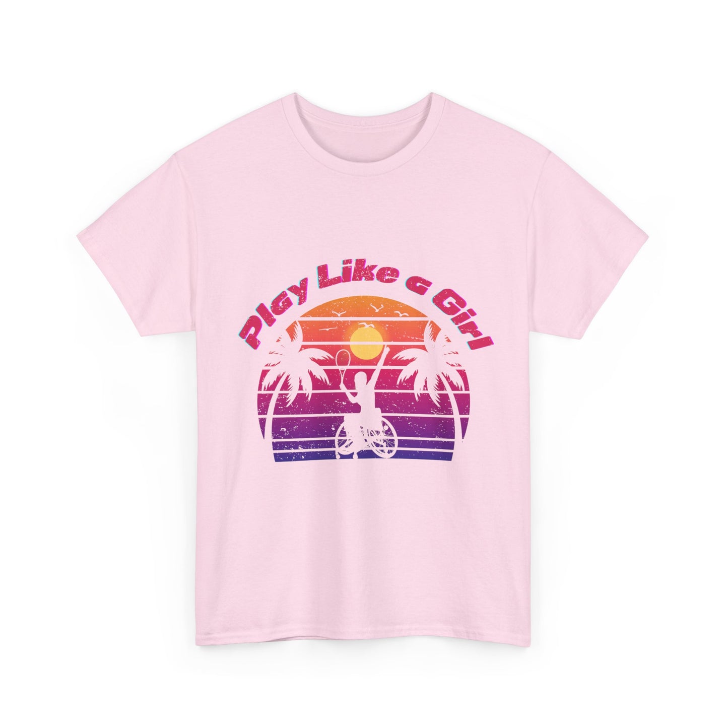 Play Like a Girl Wheelchair Tennis Cotton Tee - Vintage Sunset