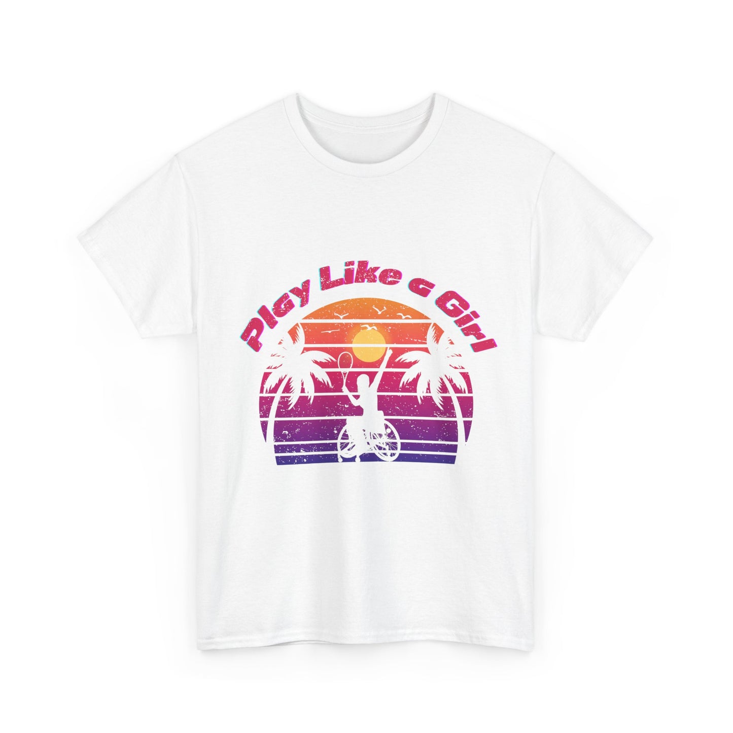Play Like a Girl Wheelchair Tennis Cotton Tee - Vintage Sunset